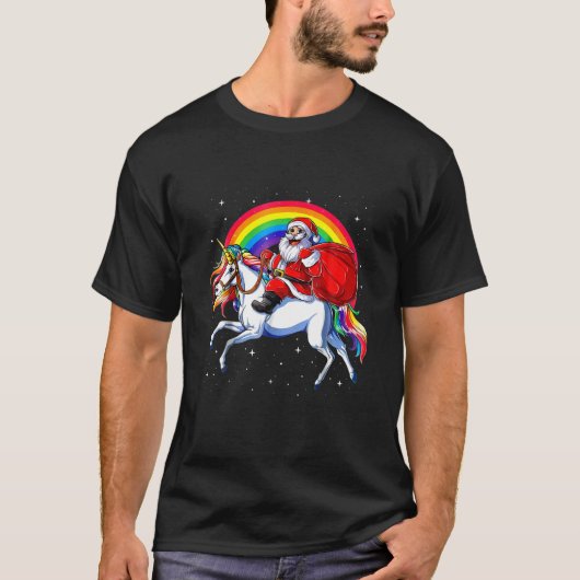 Santa Claus Riding Unicorn Rainbow Kerstmis Kinder T-shirt (Voorkant)