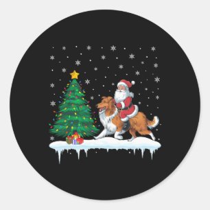 Santa Claus Rijden Bearded Collie Dog Boys Meisjes Ronde Sticker