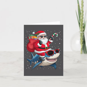 Santa Claus Rijden Een Shark Christmas Boy Meisje  Kaart