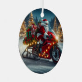 Santa Claus Rijden op een Ducati Motorcycle Sled Metalen Ornament (Voorkant Rechts)