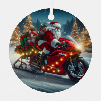 Santa Claus Rijden op een Ducati Motorcycle Sled Metalen Ornament