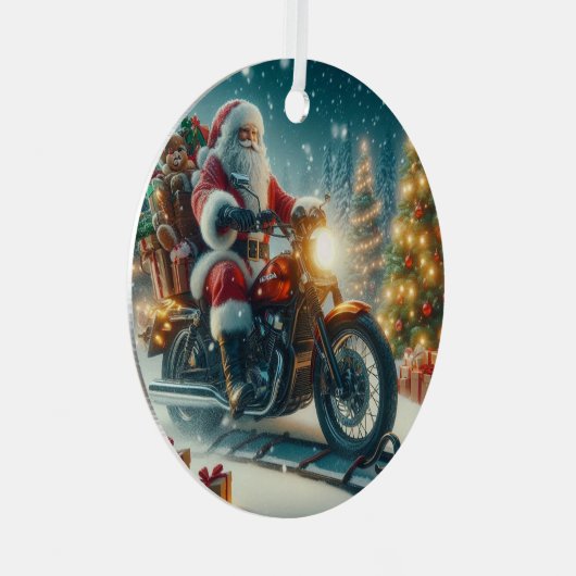 Santa Claus Rijden op een Honda Motorcycle Sled Metalen Ornament (Voorkant Rechts)