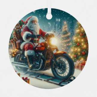 Santa Claus Rijden op een Honda Motorcycle Sled Metalen Ornament