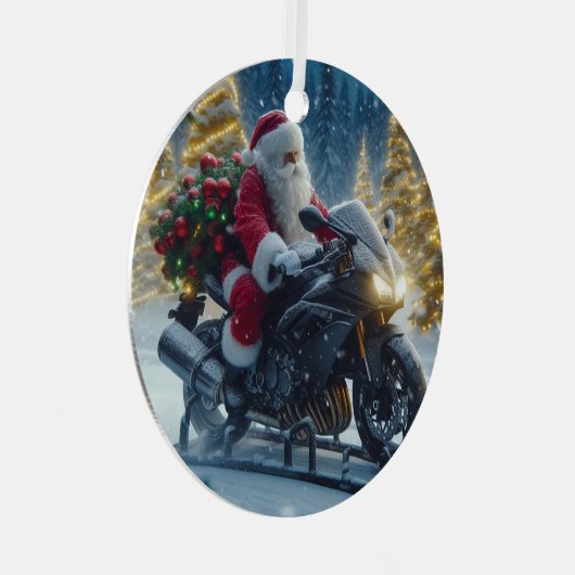 Santa Claus Rijden op een Yamaha Motorcycle Sled Metalen Ornament (Voorkant Rechts)