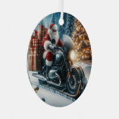 Santa Claus Rijdend op een BMW Motorcycle Sled Metalen Ornament (Voorkant Rechts)