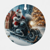 Santa Claus Rijdend op een BMW Motorcycle Sled Metalen Ornament (Voorkant)