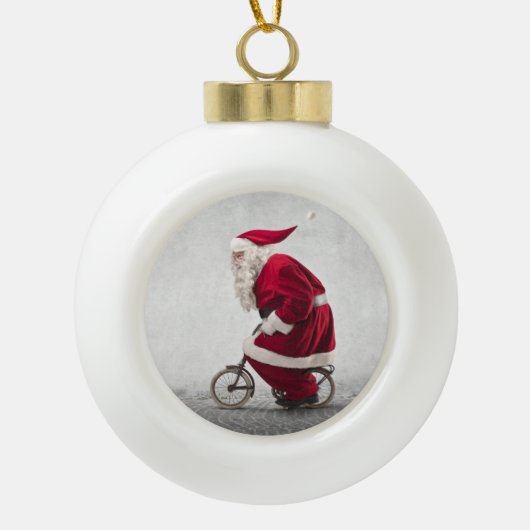 Santa Claus rijdt een fiets Keramische Bal Ornament (Voorkant)