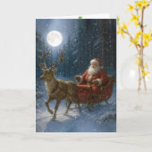 Santa Claus Rijdt Een Sleigh In Moonlight Kaart (Gele Bloem)