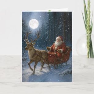 Santa Claus Rijdt Een Sleigh In Moonlight Kaart