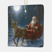 Santa Claus Rijdt Een Sleigh In Moonlight Keramisch Ornament (Links)