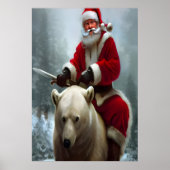 Santa Claus rijdt met een polair beer | AI Art Pos Poster (Voorkant)