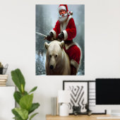 Santa Claus rijdt met een polair beer | AI Art Pos Poster (Thuiskantoor)