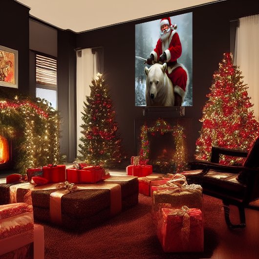 Santa Claus rijdt met een polair beer | AI Art Pos Poster