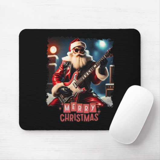 Santa Claus Rock Gitaar Vrolijk Kerstfeest Muismat (Met muis)