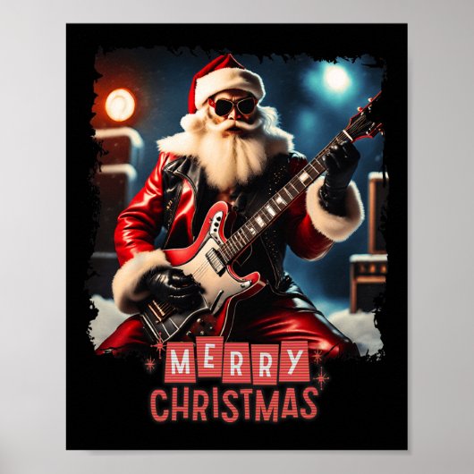 Santa Claus Rock Gitaar Vrolijk Kerstfeest Poster (Voorkant)