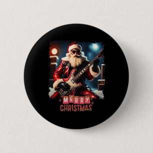 Santa Claus Rock Gitaar Vrolijk Kerstfeest Ronde Button 5,7 Cm