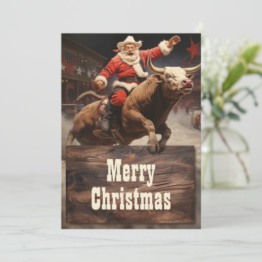 Santa Claus Rodeo Feestdagenkaart (Staand voorkant)
