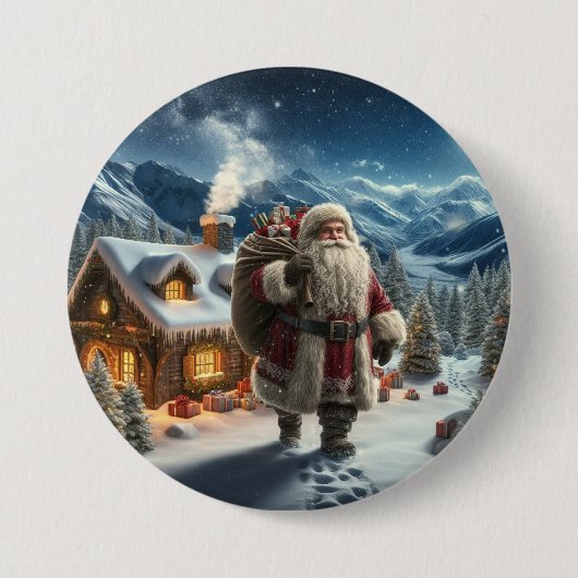 Santa Claus Ronde Button 7,6 Cm (Voorkant)
