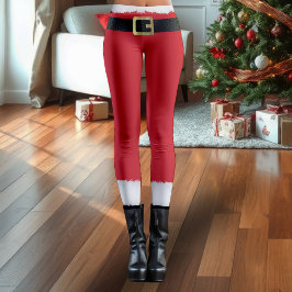 Santa Claus Rood & Wit Bont Zwarte Laarzen Kerstmi Leggings