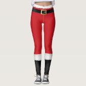 Santa Claus Rood & Wit Bont Zwarte Laarzen Kerstmi Leggings (Voorkant)