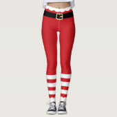 Santa Claus Rood & Wit Kerst Leggings (Voorkant)