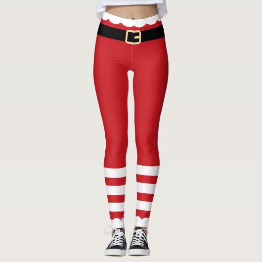 Santa Claus Rood & Wit Kerst Leggings (Voorkant)