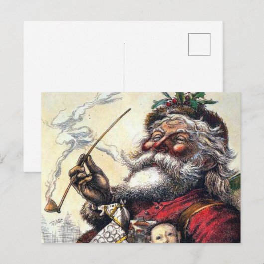 SANTA CLAUS ROOKING  ONTWERP FEESTDAGENKAART (Voorkant / Achterkant)