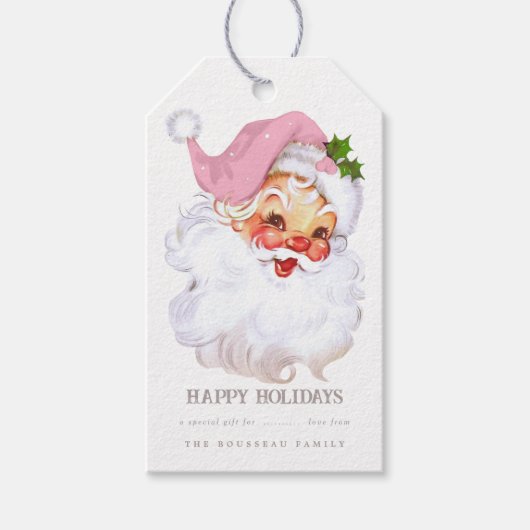 Santa Claus Roze Kerst Gift Label Cadeaulabel (Voorkant)