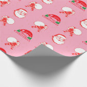  santa claus roze kerstpapier cadeaupapier (Hoek)