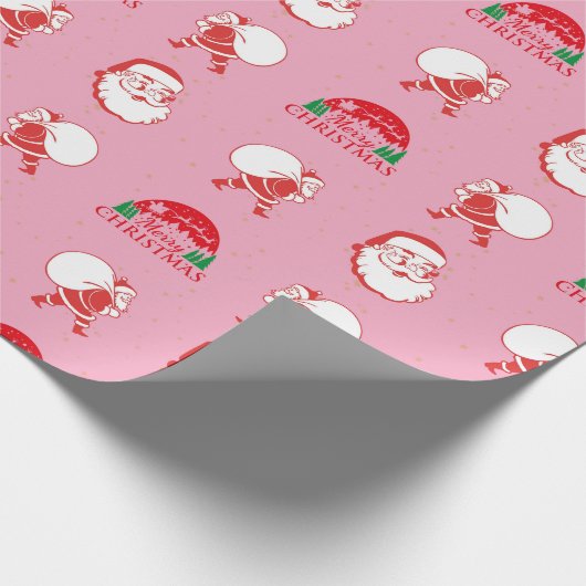  santa claus roze kerstpapier cadeaupapier (Hoek)