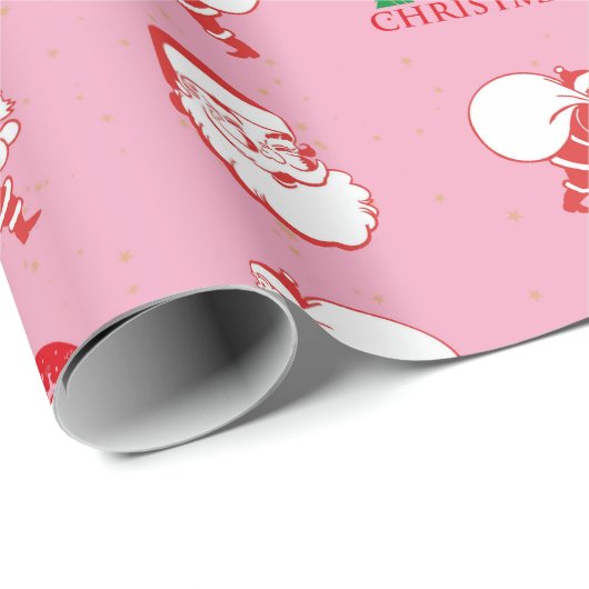  santa claus roze kerstpapier cadeaupapier (Rol Hoek)