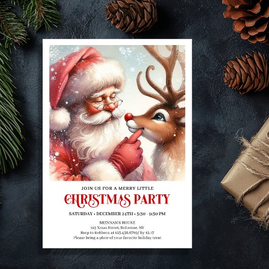 Santa Claus Rudolph Christmas Festive Winter Party Kaart