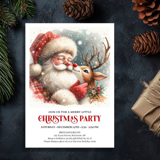 Santa Claus Rudolph Festive Holiday Family Party  Kaart