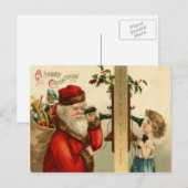 Santa Claus Sack of Toys Holly Phone Feestdagenkaart (Voorkant / Achterkant)