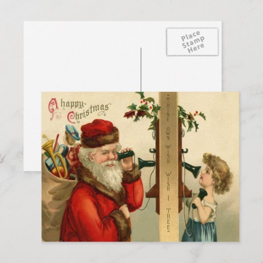 Santa Claus Sack of Toys Holly Phone Feestdagenkaart (Voorkant / Achterkant)