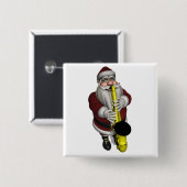Santa Claus Saxophone-speler Vierkante Button 5,1 Cm (Voorkant /achterkant)