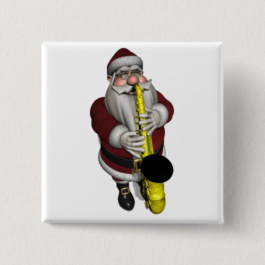 Santa Claus Saxophone-speler Vierkante Button 5,1 Cm (Voorkant)
