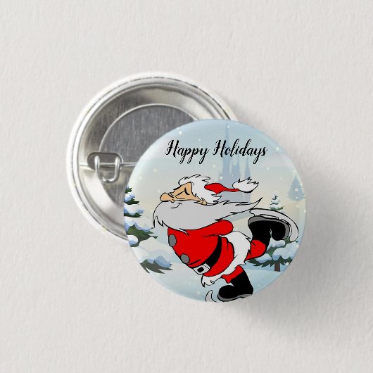 Santa Claus-Schaats op ijssneeuw Ronde Button 3,2 Cm (Voorkant /achterkant)