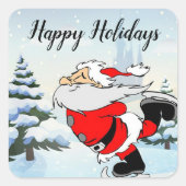 Santa Claus-Schaats op ijssneeuw Vierkante Sticker (Voorkant)