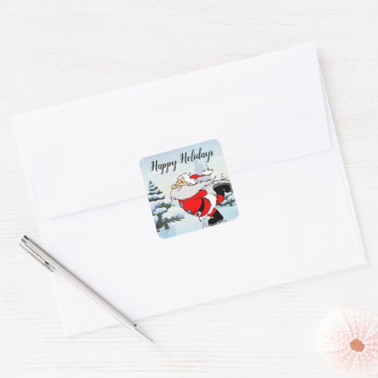 Santa Claus-Schaats op ijssneeuw Vierkante Sticker (Envelop)