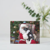 Santa Claus Schattigee Puppy Zwarte Labrador Kerst Feestdagenkaart (Staand voorkant)