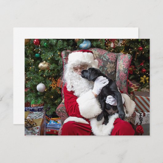 Santa Claus Schattigee Puppy Zwarte Labrador Kerst Feestdagenkaart (Voorkant / Achterkant)