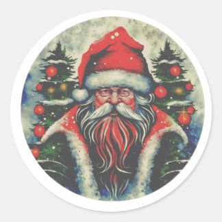 Santa-Claus schilderij met kerstbomen Sticker