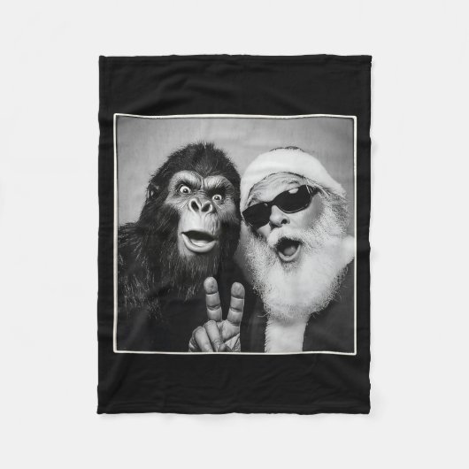 Santa Claus Selfie Bigfoot Christmas Funny Sasquat Fleece Deken (Voorkant)