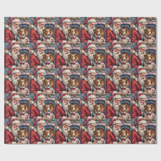 Santa Claus Shetland Sheepdog Christmas Art Cadeaupapier (Vlak)