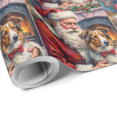 Santa Claus Shetland Sheepdog Christmas Art Cadeaupapier (Rol Hoek)