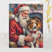 Santa Claus Shetland Sheepdog Christmas Art Kaart (Gele Bloem)