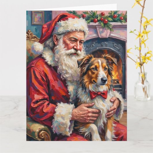 Santa Claus Shetland Sheepdog Christmas Art Kaart (Gele Bloem)