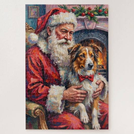 Santa Claus Shetland Sheepdog Christmas Art Legpuzzel (Verticaal)