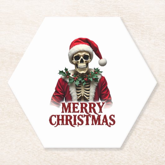 Santa Claus Skeleton Outfit Skull Funny Christmas  Kartonnen Onderzetters (Voorkant)